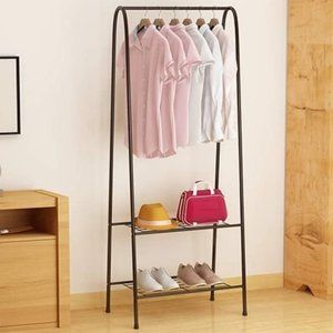 New Black 2-Tier Shelves Portable Garment Rack